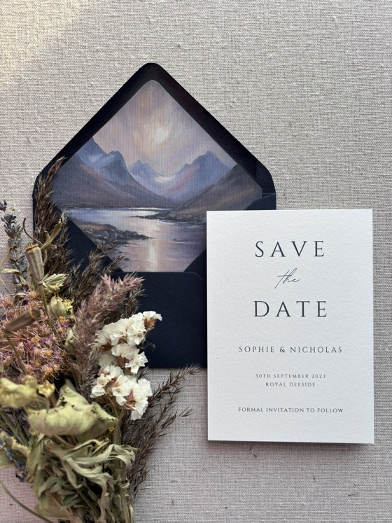 Monochrome classic collection save the date with fine art envelope liner